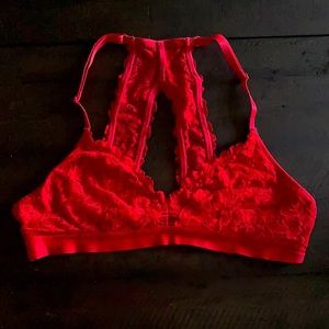 Aerie Red Lace Raceback Keyhole Bralette